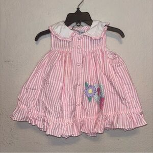 Samara Pink Striped Baby Dress with Floral Patch